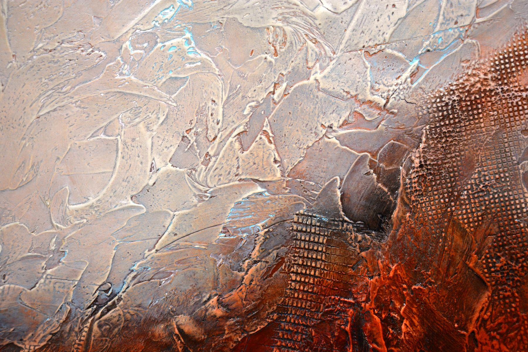Opere scultoree. Assolutamente stupendo nella vita reale. Le foto non rendono giustizia! Consulta i dettagli.  Bellissimo pezzo da conversazione!    - Titolo: Pianeta rosso  - Mezzo: Tecnica mista, fibre naturali.  - Supporto: legno, lati dipinti di