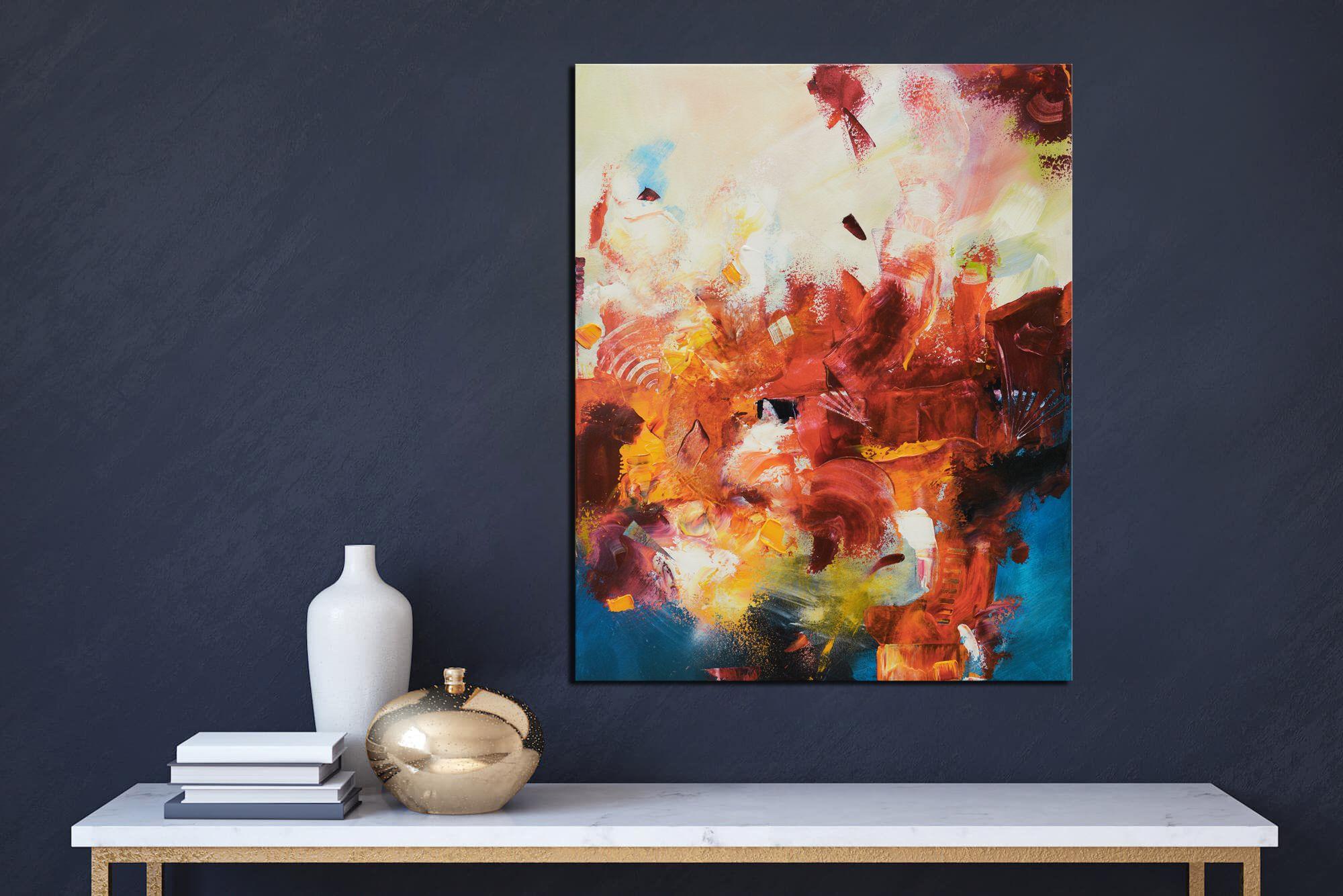 Original painting on canvas, bold red and blue abstract painting, Blue orange, modern wall art, Canadian artist, modern art    Original bold painting on canvas by internationally collected artist, Andrada Anghel.    - Title: Red summer  - Medium: