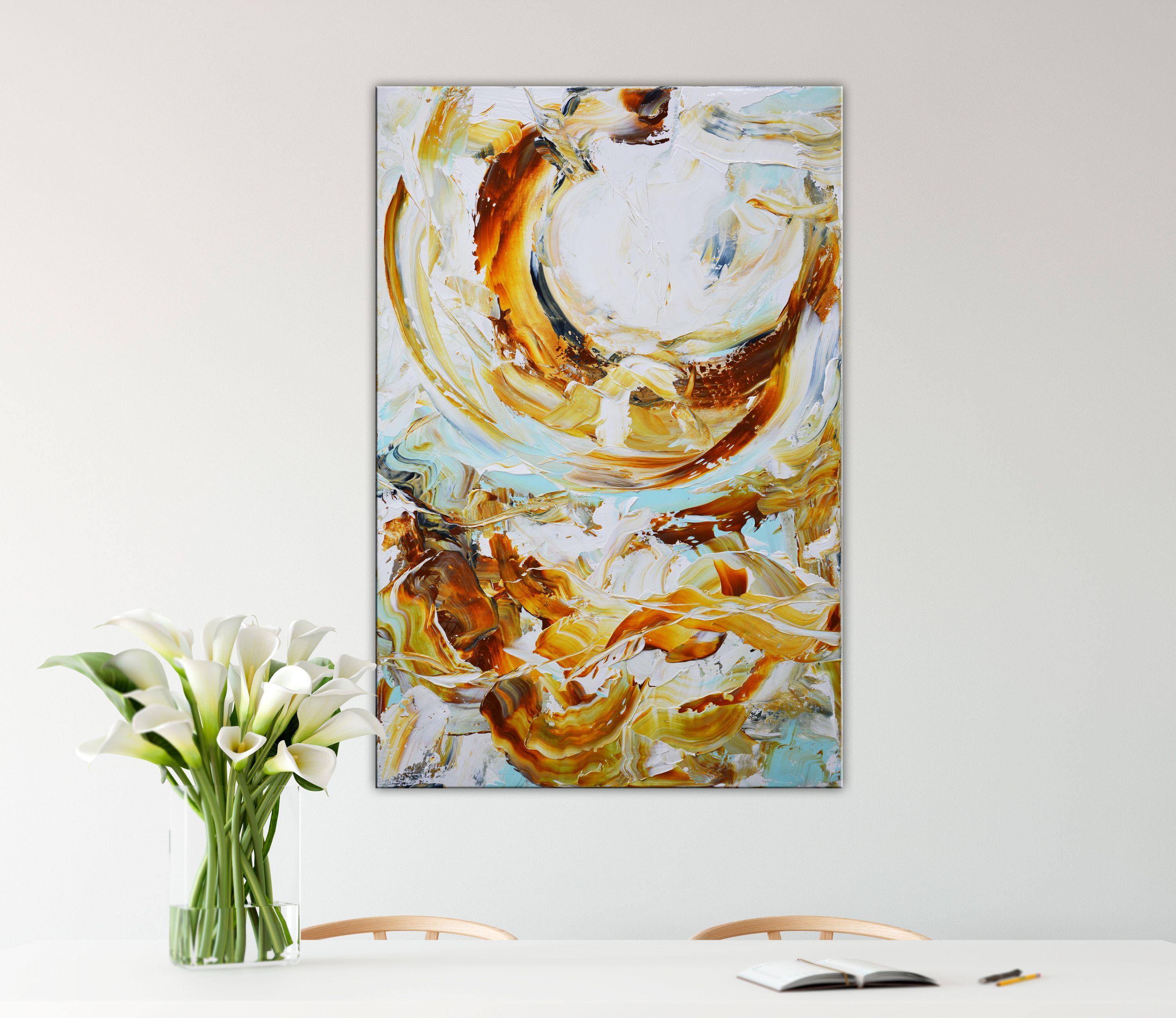 Seafoam vortex, Painting, Acrylic on Canvas - Beige Abstract Painting by Andrada Anghel