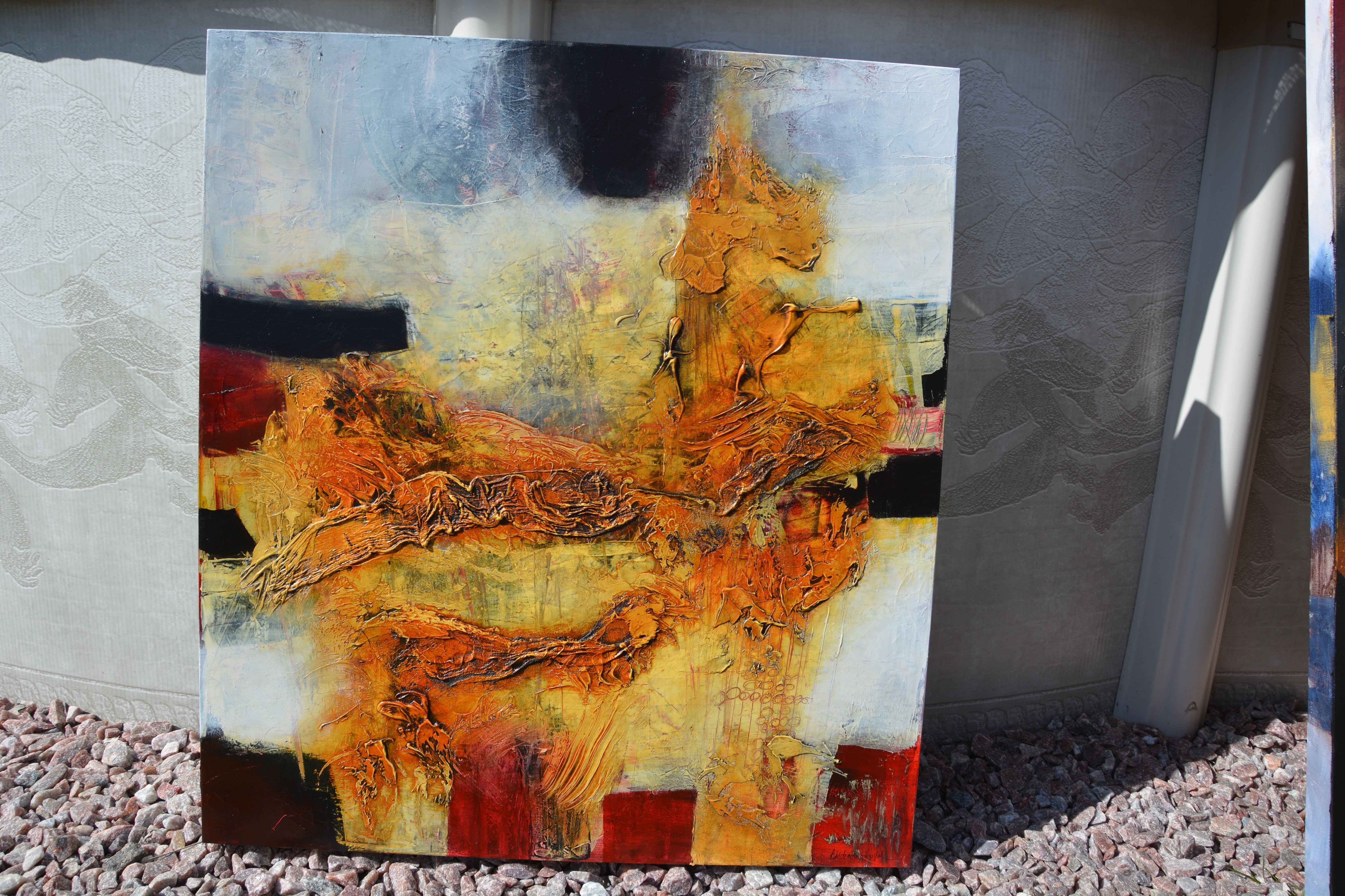 Trascendenza, Pittura, Acrilico su tela - Abstract Painting Marrone di Andrada Anghel