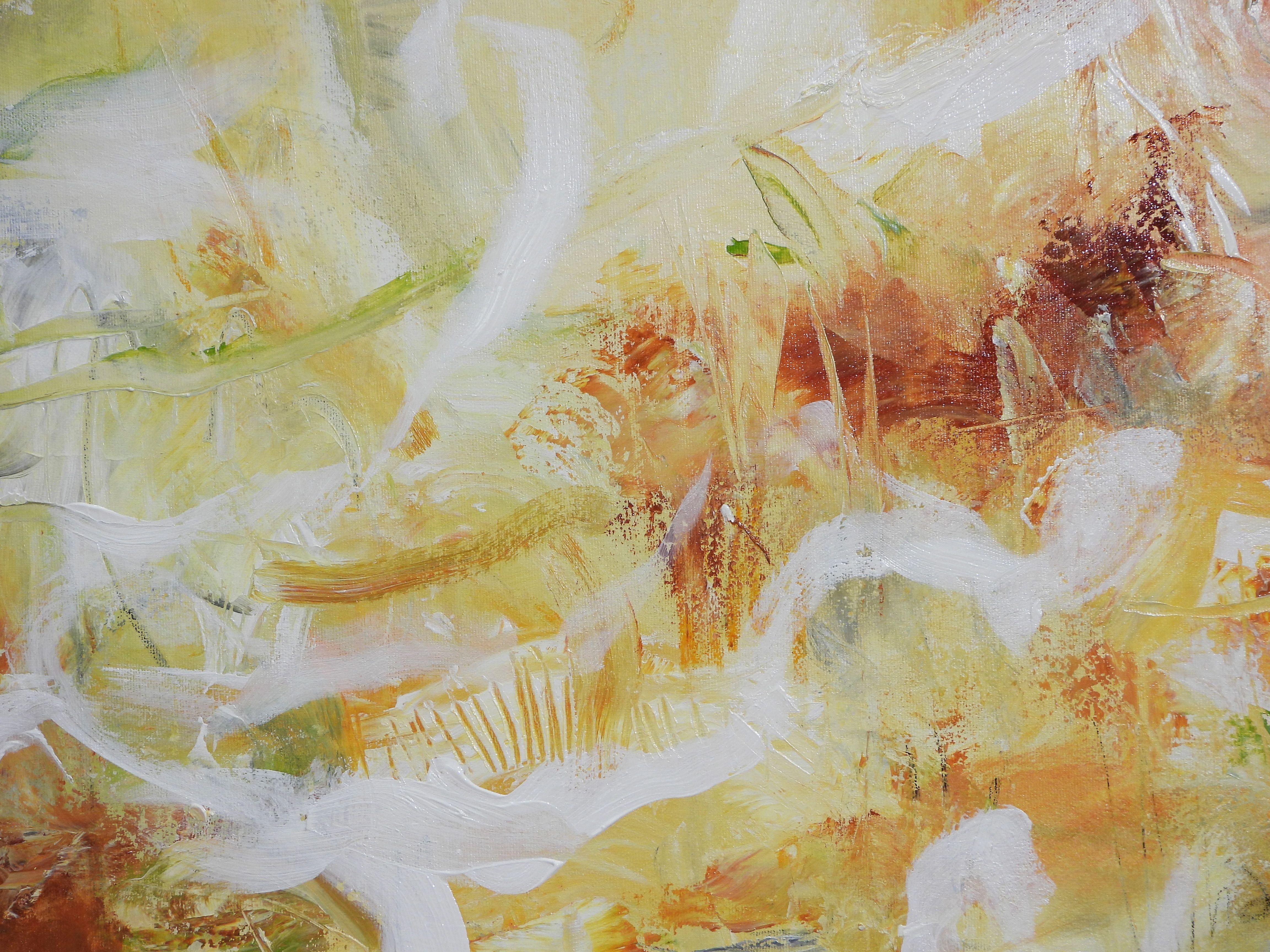 Peinture - fleur jaune, acrylique sur toile - Abstrait Painting par Andrada Anghel