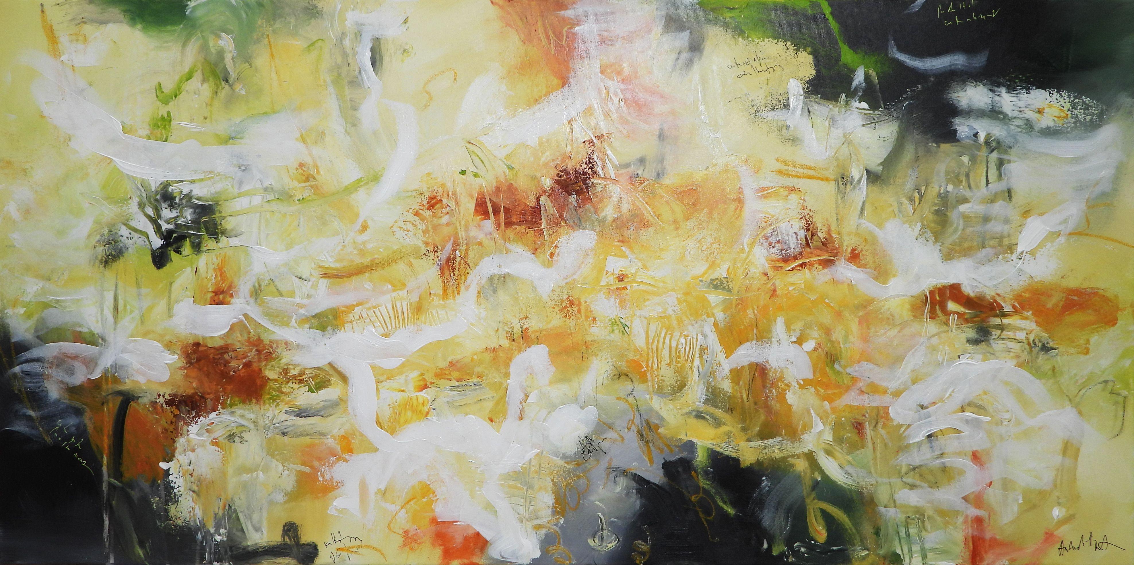 Abstract Painting Andrada Anghel - Peinture - fleur jaune, acrylique sur toile