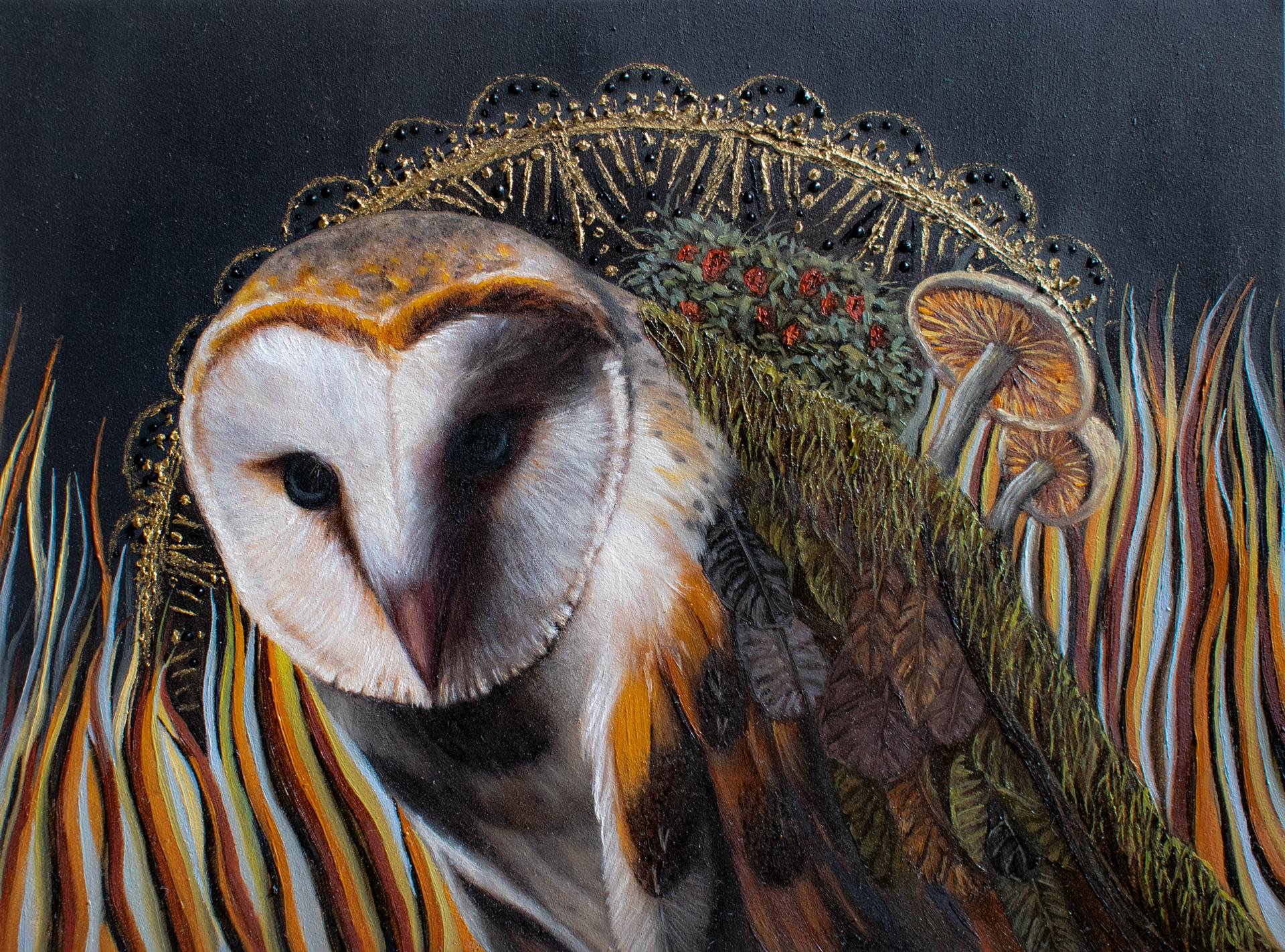 Andrada Trapnell's 'Dream Catcher' Original Owl Oil Painting with Ornate Frame For Sale 3