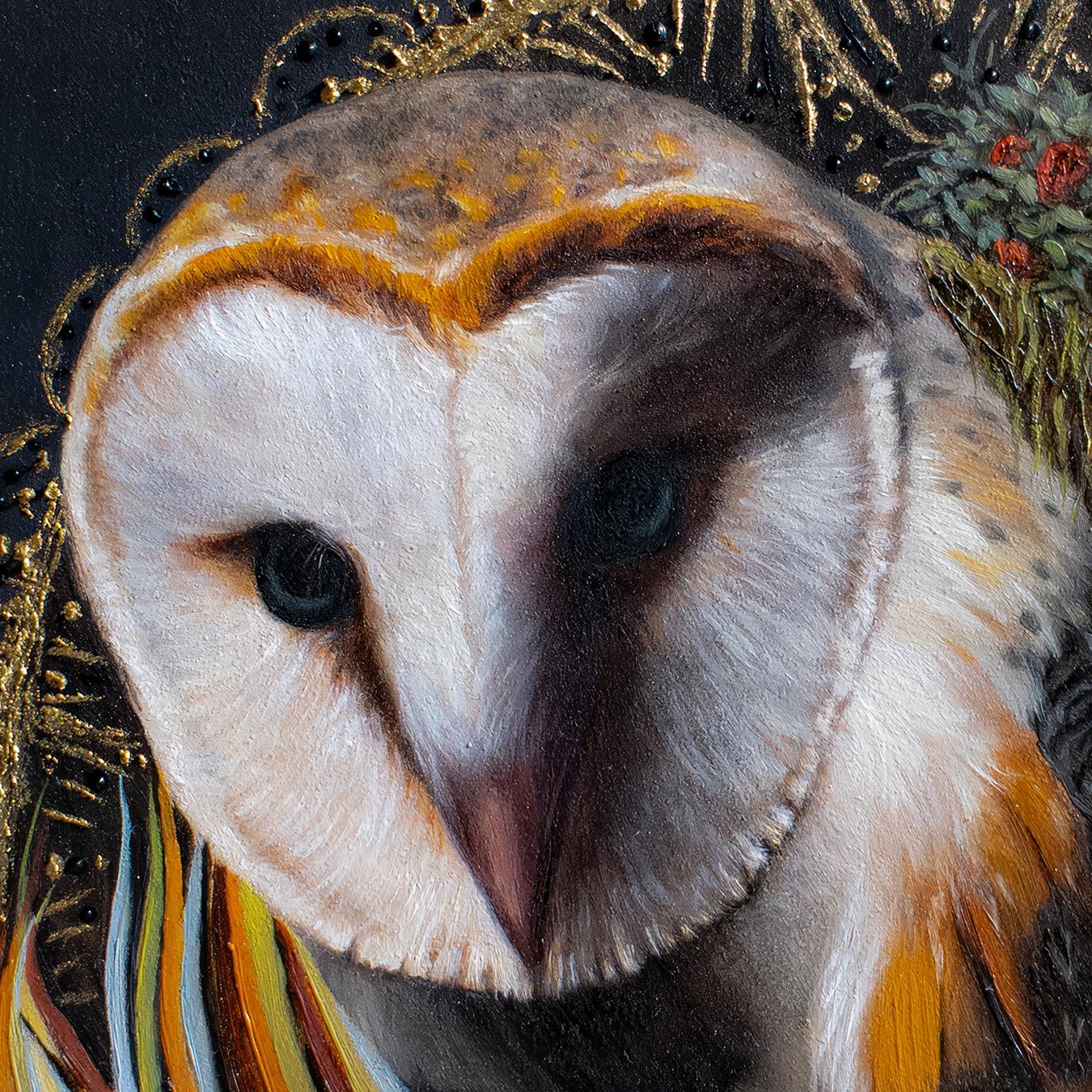 Andrada Trapnell's 'Dream Catcher' Original Owl Oil Painting with Ornate Frame For Sale 4