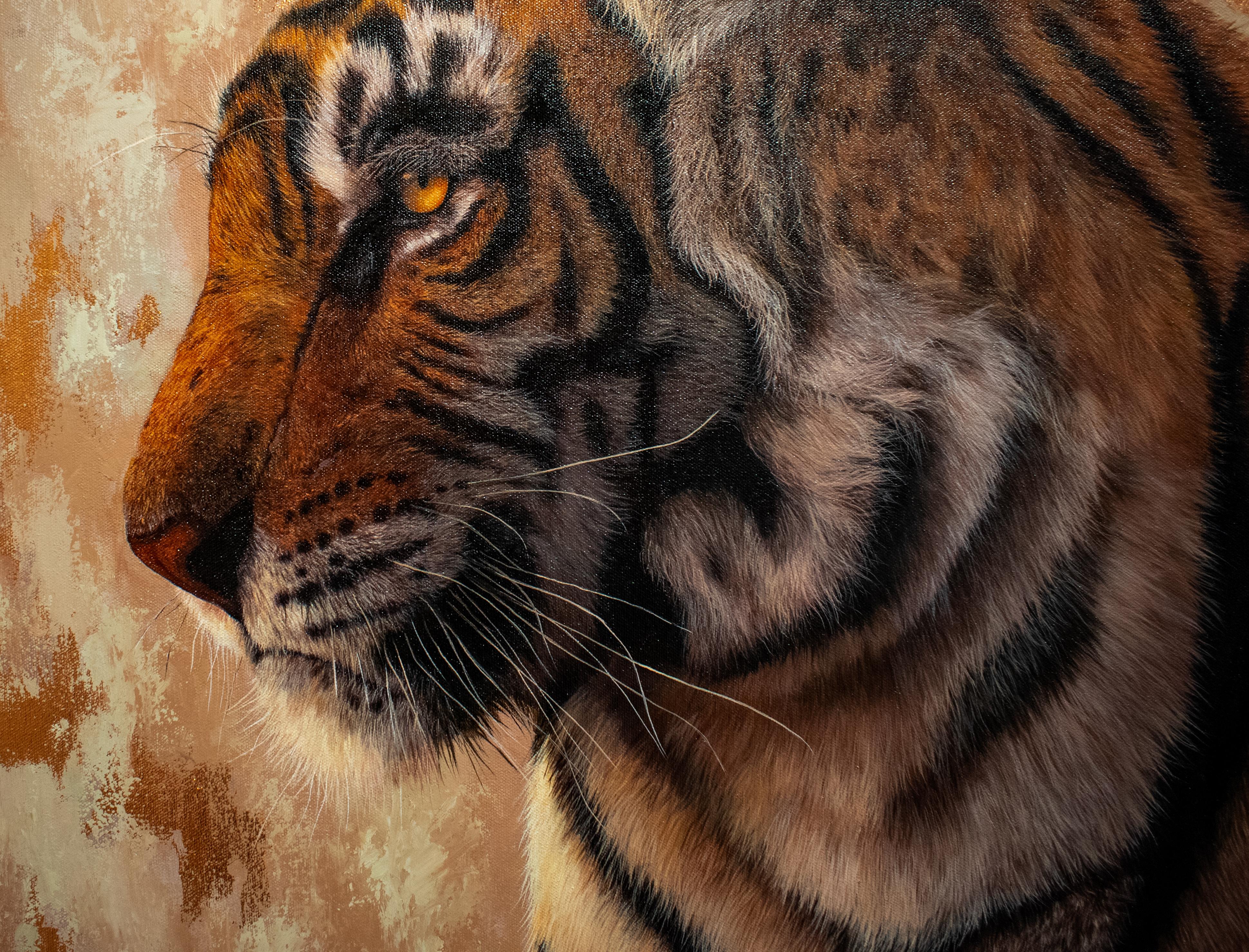 Andrada Trapnell's „My Serious Side“ Original Tiger-Ölgemälde, Original im Angebot 3