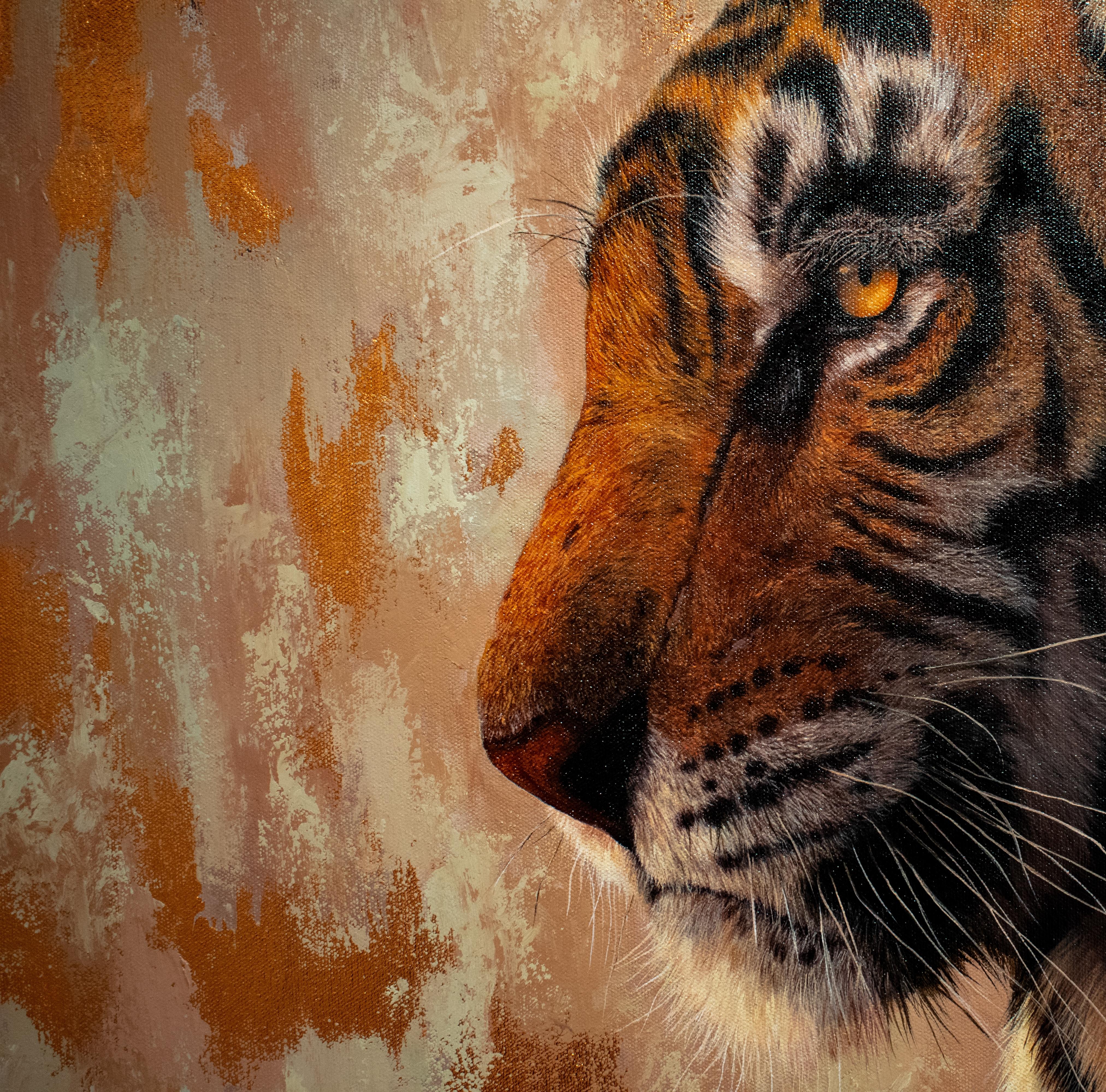 Andrada Trapnell's „My Serious Side“ Original Tiger-Ölgemälde, Original im Angebot 4