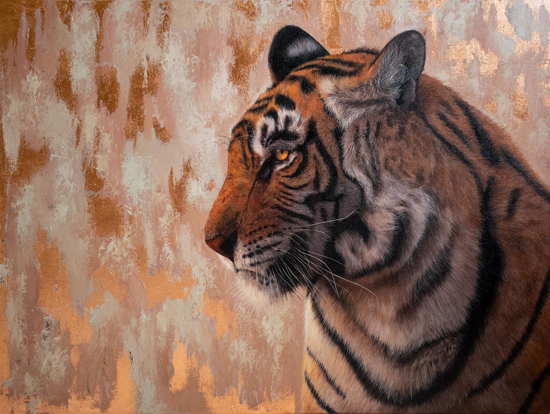 Pintura al óleo original al tigre "Mi lado serio" de Andrada Trapnell