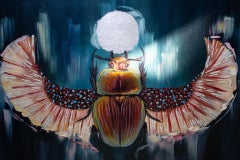 "Scarab Totem" (2024) par Andrada Trapnell, peinture à l'huile originale sur panneau