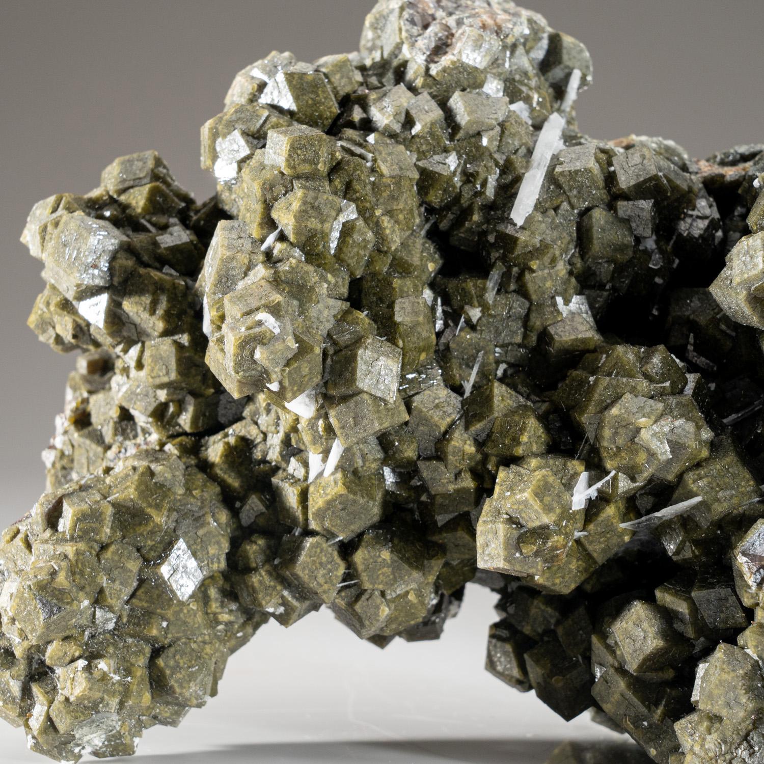 From Stanley Butte, San Carlos Indian Reservation, Graham County, Arizona
Well crystallized, classic cluster of greenish-brown andradite garnet crystals covering both sides. A classic specimen, no damage.

 

Weight: 5.2 lbs, Dimensions: 8 x 5.5 x