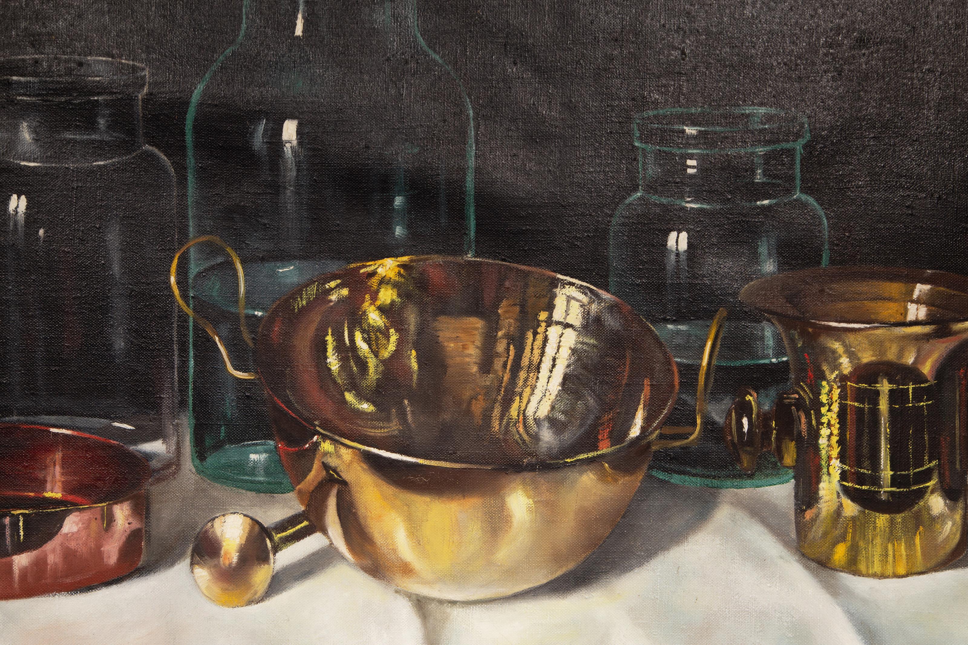 Vasen Stilleben, Fotorealist Öl auf Leinwand Gemälde von András Gombár – Painting von Andras Gombar