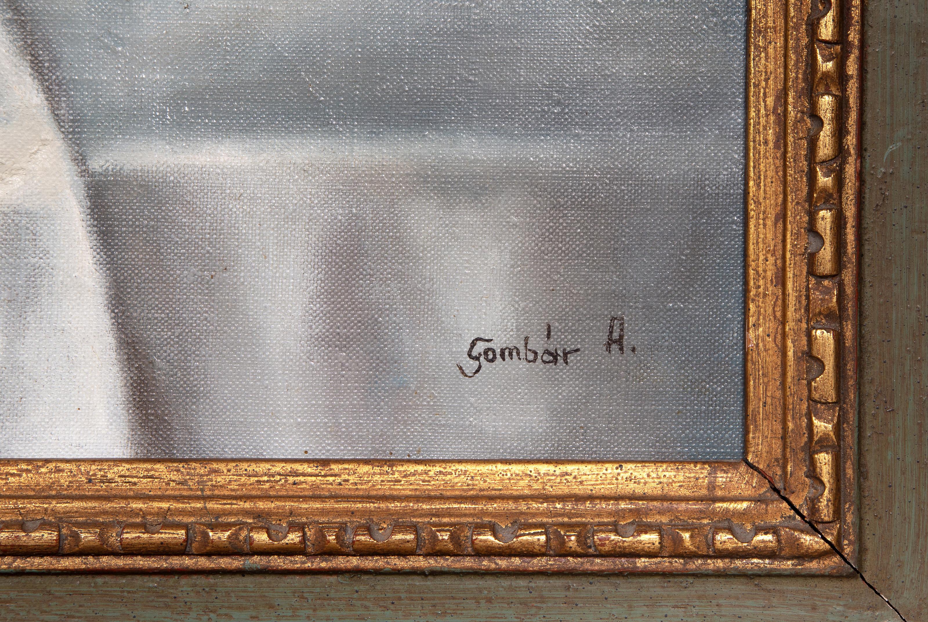 Vasen Stilleben, Fotorealist Öl auf Leinwand Gemälde von András Gombár im Angebot 2
