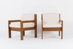 Fauteuils Andray Sornay en acajou avec tissu beige, 1950, lot de 2