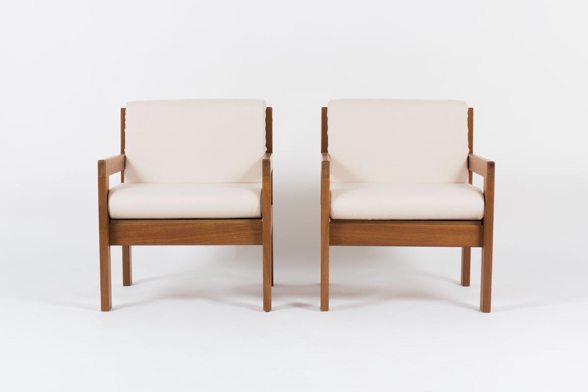 Art Deco Andray Sornay Armchairs in Mahogany with Beige Fabric, 1950, Set of 2