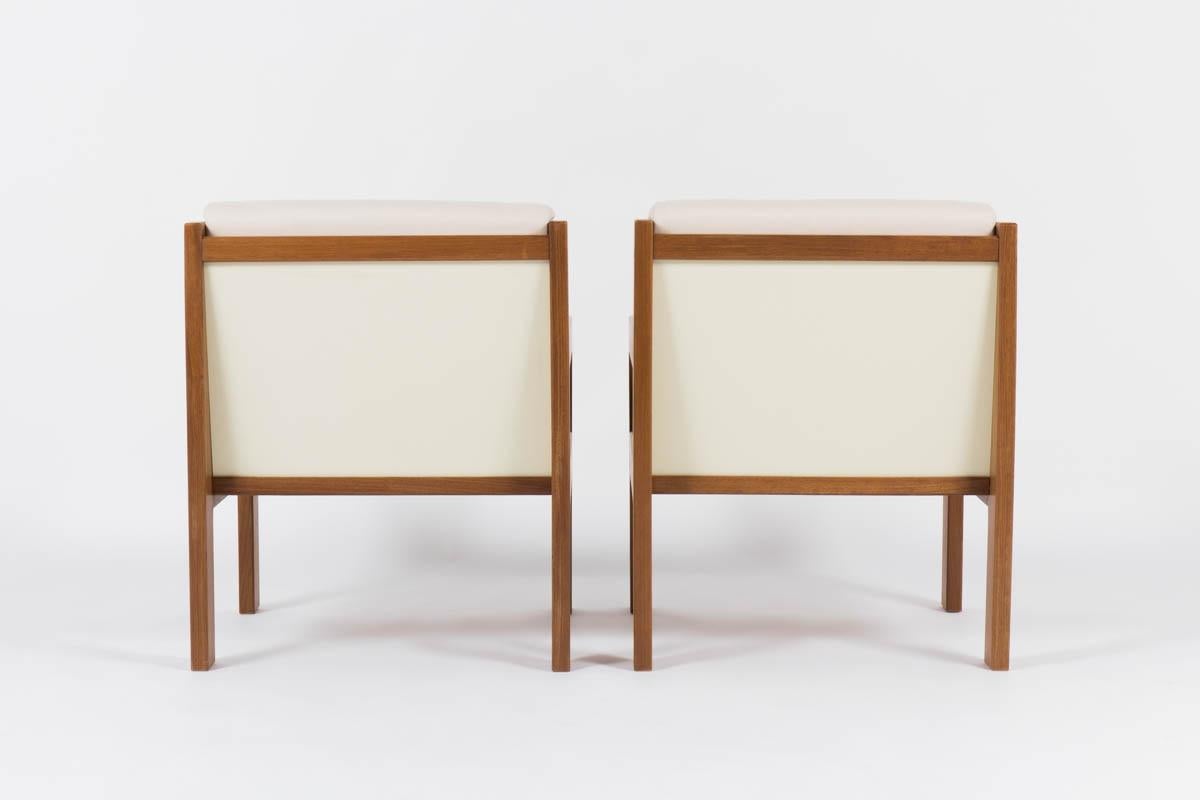Andray Sornay Armchairs in Mahogany with Beige Fabric, 1950, Set of 2 In Good Condition In Auribeau sur Siagne, FR