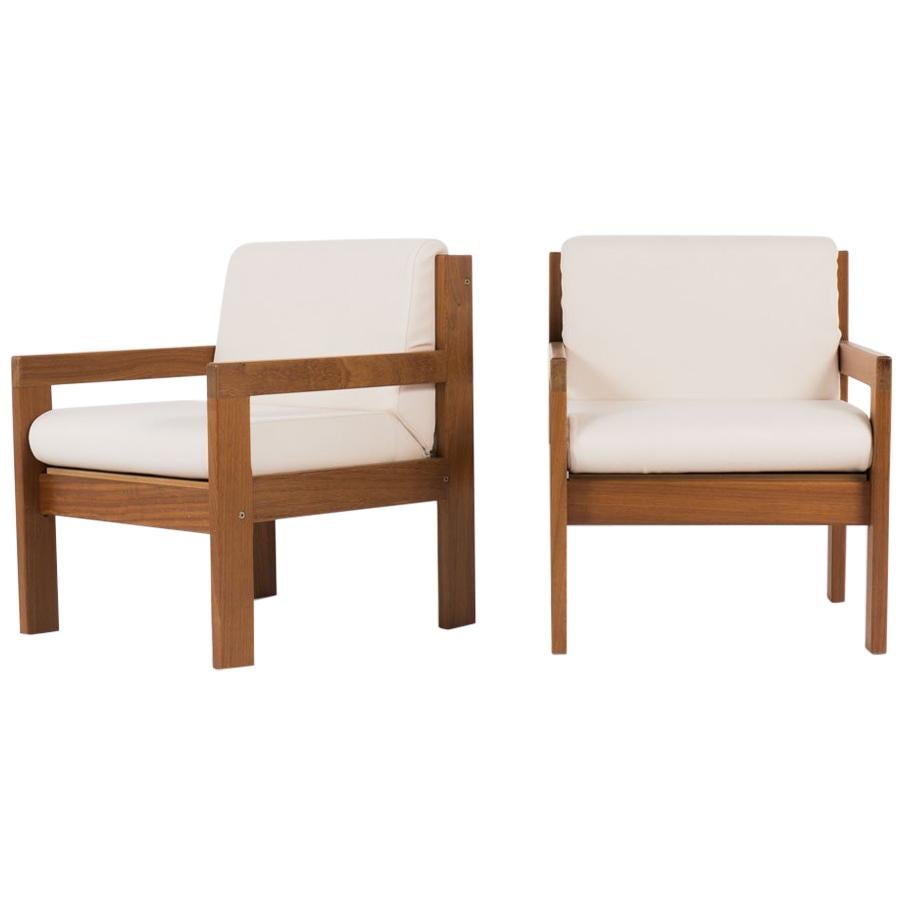 Andray Sornay Armchairs in Mahogany with Beige Fabric, 1950, Set of 2