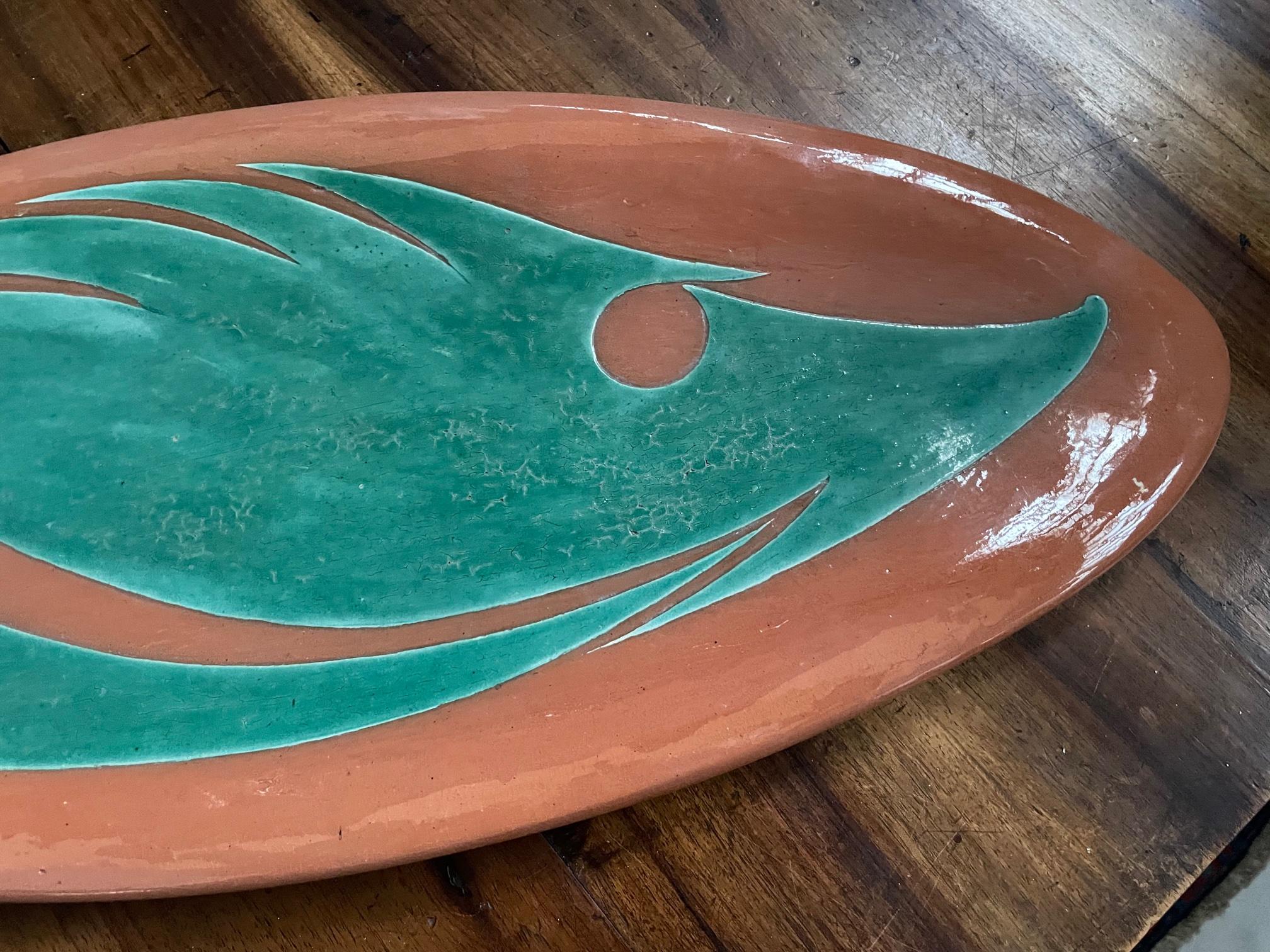 Mid-Century Modern André Aleth Masson, Large Organic Fish Ceramic Platter, France 1950s For Sale