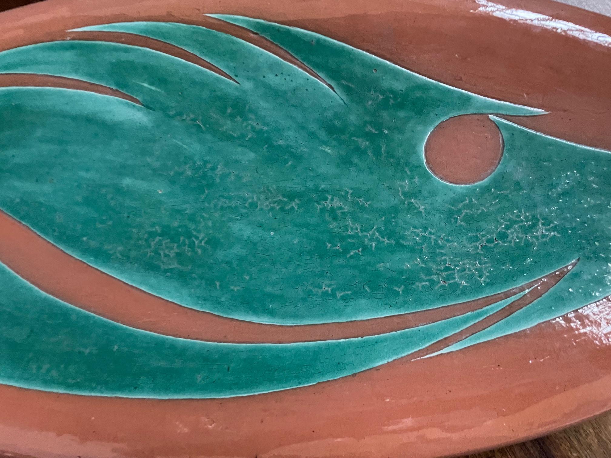 French André Aleth Masson, Large Organic Fish Ceramic Platter, France 1950s For Sale