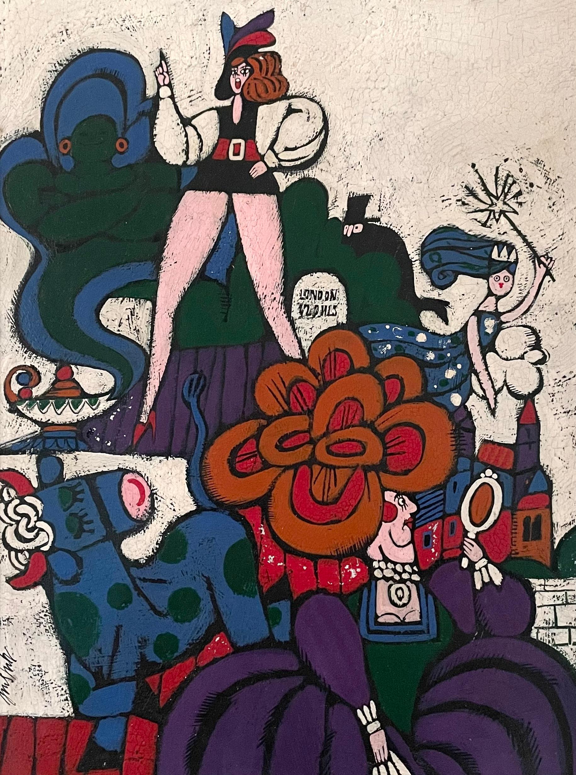 Figurative Painting de andre amstutz - Andre Amstutz - Ilustración original británica del siglo XX - La Pantomima