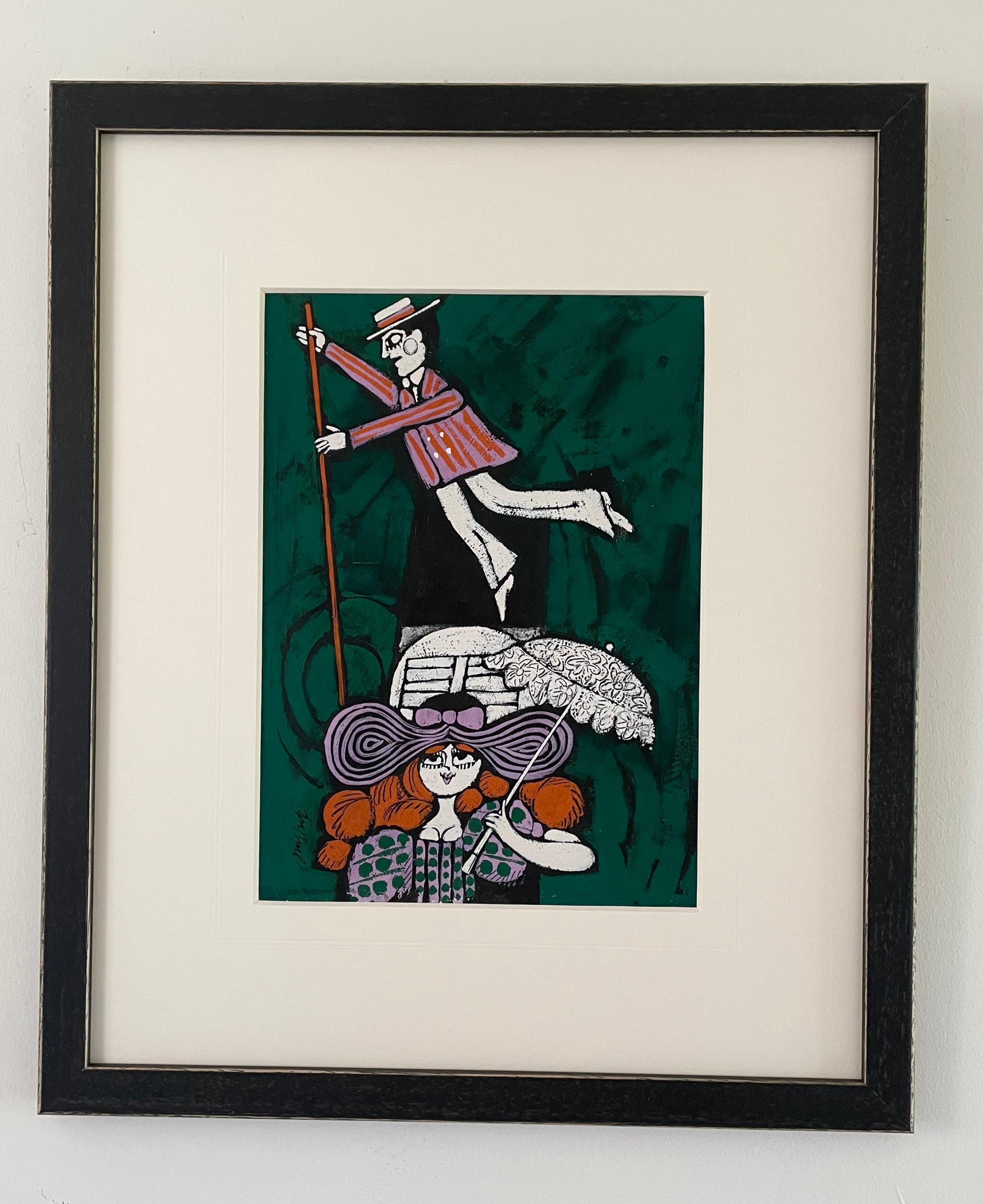 Andre Amstutz - Punting - Ilustración Pop Art británica de finales de los 60 - óleo sobre tabla - Painting de andre amstutz
