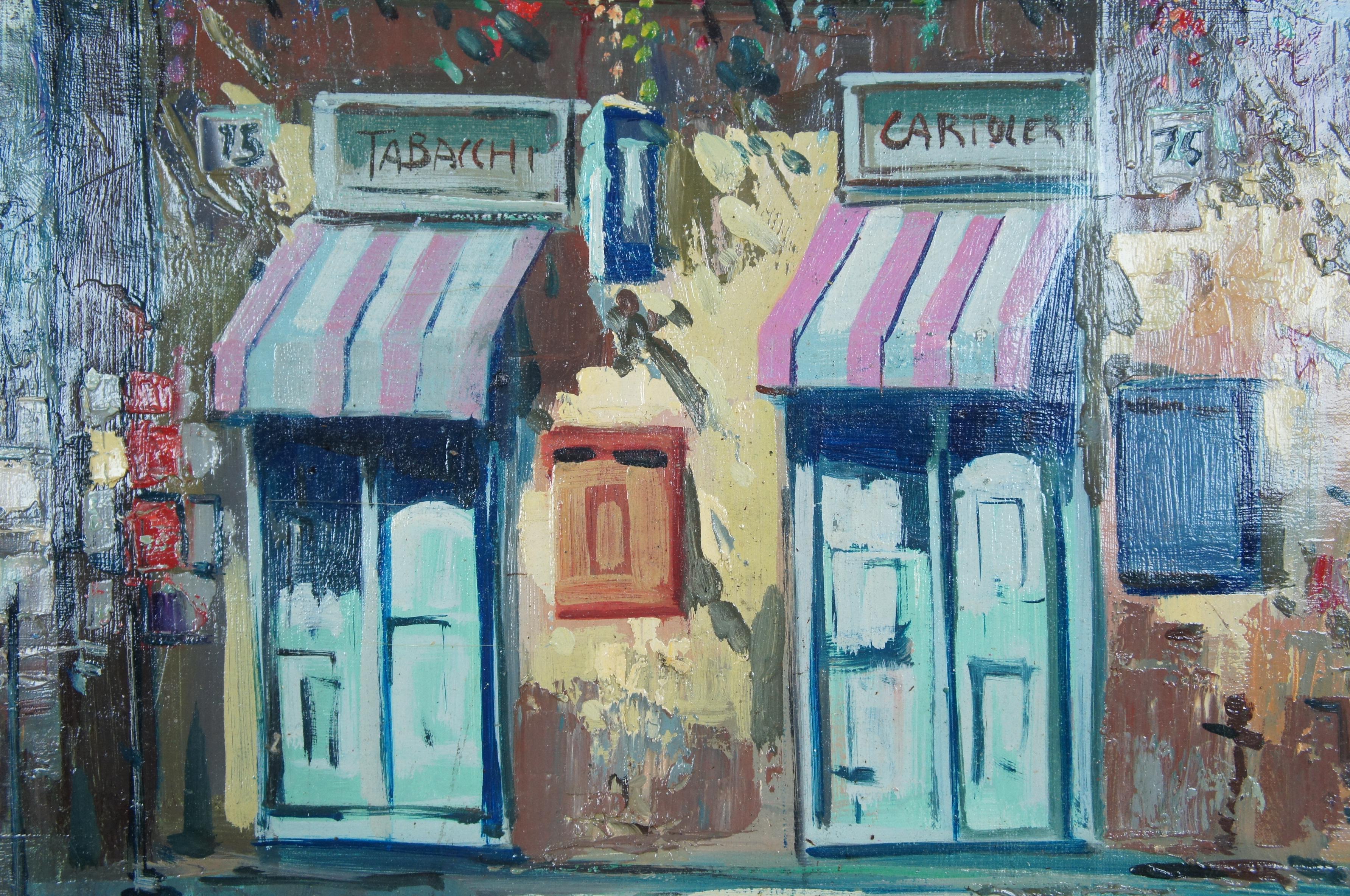 20th Century Andre Andreoli Italian Street Scene Oil Painting Tobacco Shop Cityscape Canvas