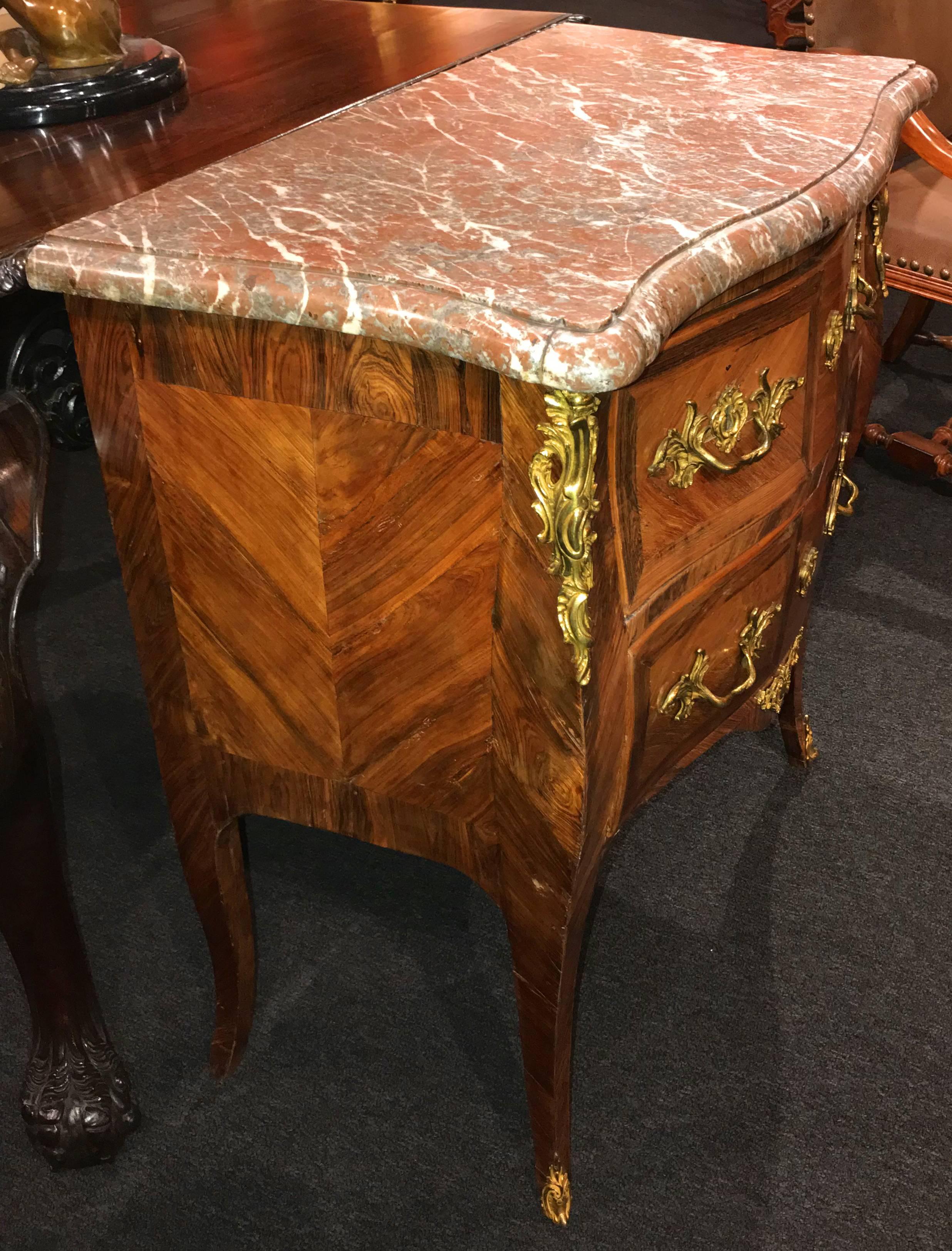 Hand-Carved Andre Antoine Lardin French Diminutive Louis XV Marble-Top Commode For Sale
