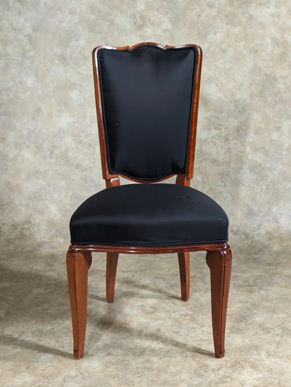 Set di DUE sedie da pranzo Art Deco francese, circa 1938, di Andre Arbus in mogano. 20