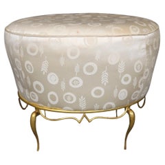 Andre Arbus Art Deco Style Gilt Iron Curcular Upholstered Stool