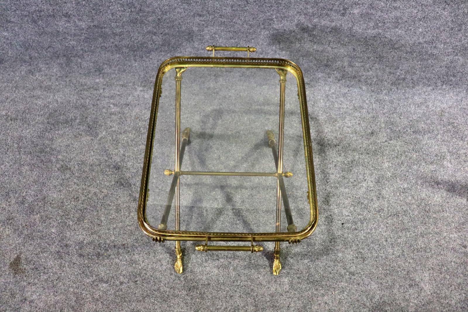 Late 20th Century Andre Arbus Attributed Glass & Brass Removable Tray Top Table For Sale
