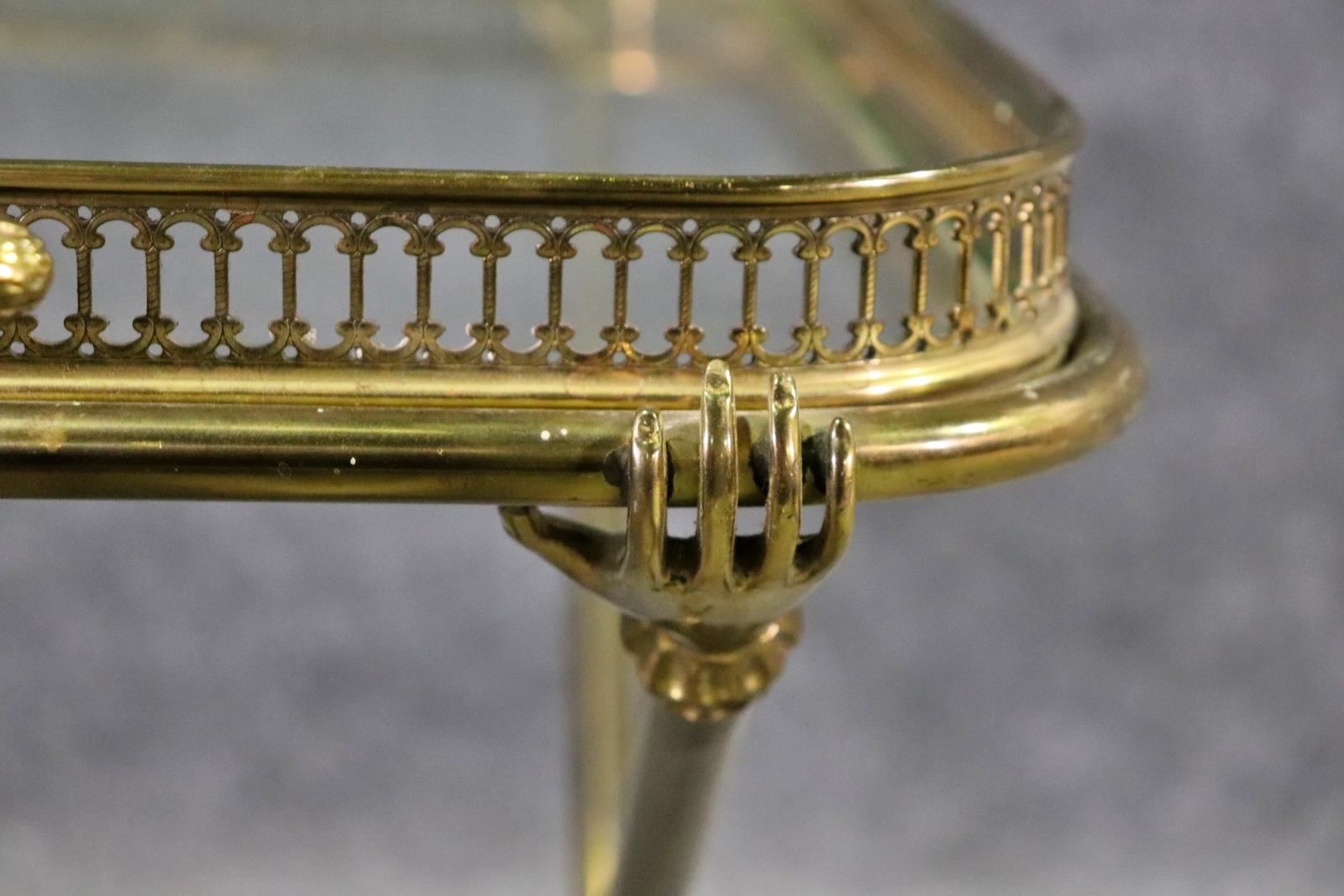 Andre Arbus Attributed Glass & Brass Removable Tray Top Table For Sale 2
