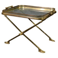 Andre Arbus Attributed Glass & Brass Removable Tray Top Table