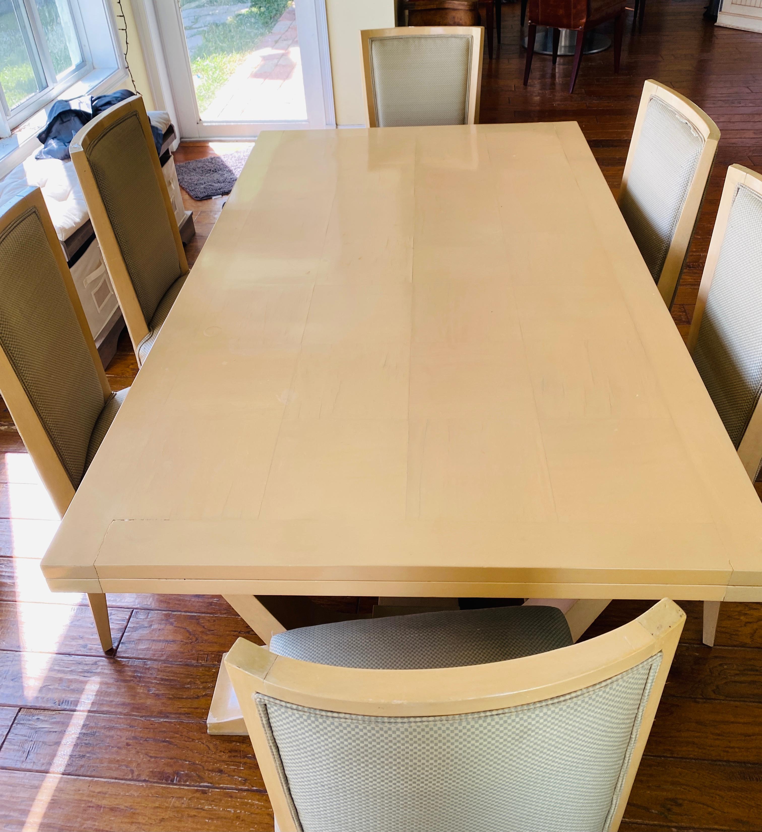 Andre Arbus Bleached Fruitwood Draw -Leaf Dining Table and Eight Dining Chairs For Sale 7