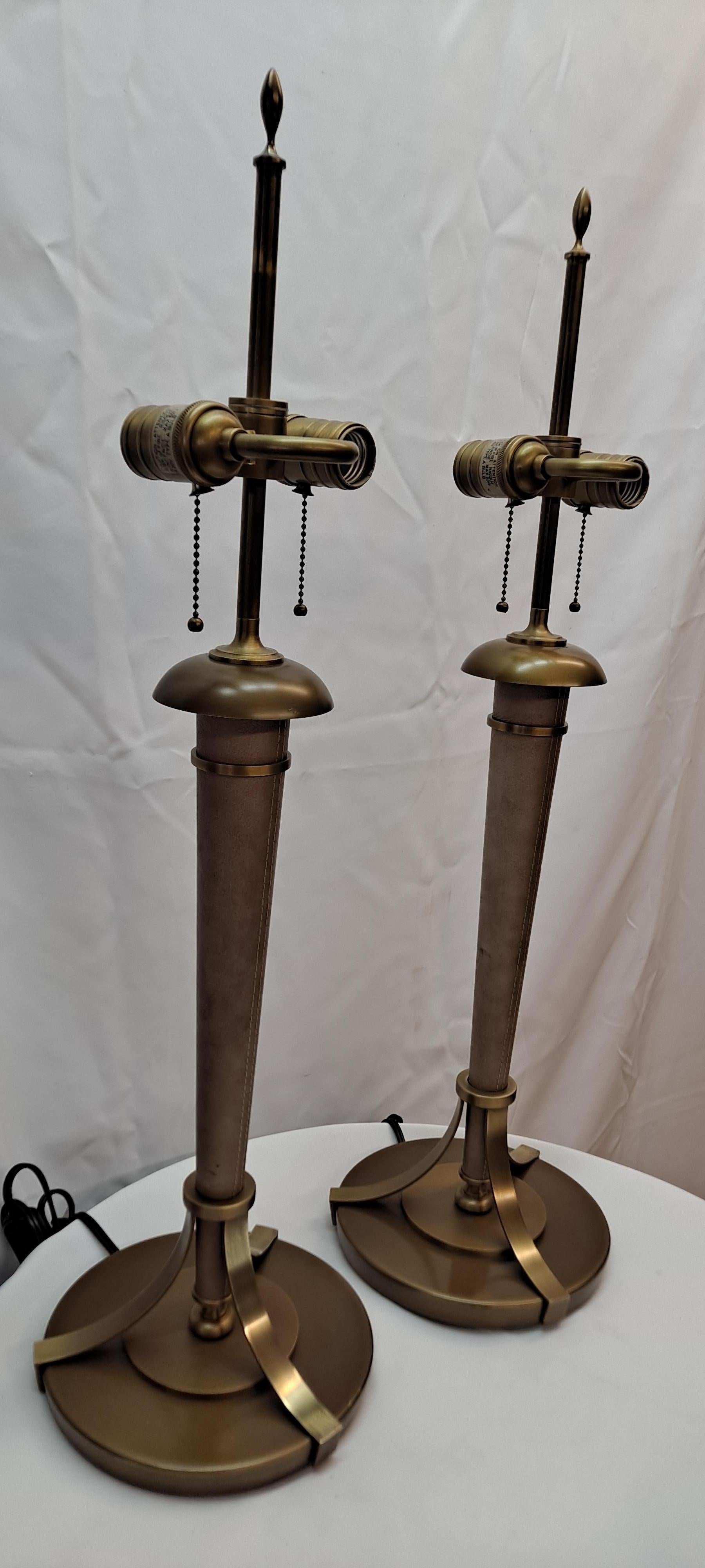 Andre Arbus for Baker Brass & Leather Lamps For Sale 3
