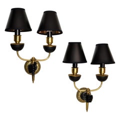 André Arbus Bronze & Black Hand Two-Arm Sconce Wall Light Neoclassical, Pair