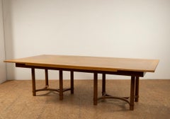 André Arbus, France Large Dining Table in Limed Oak with Two Extensions