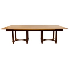 André Arbus, France Large Dining Table in Limed Oak with Two Extensions
