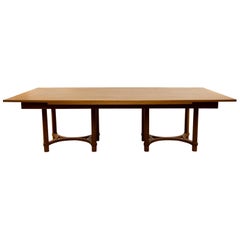 André Arbus, France Large Dining Table in Limed Oak with Two Extensions