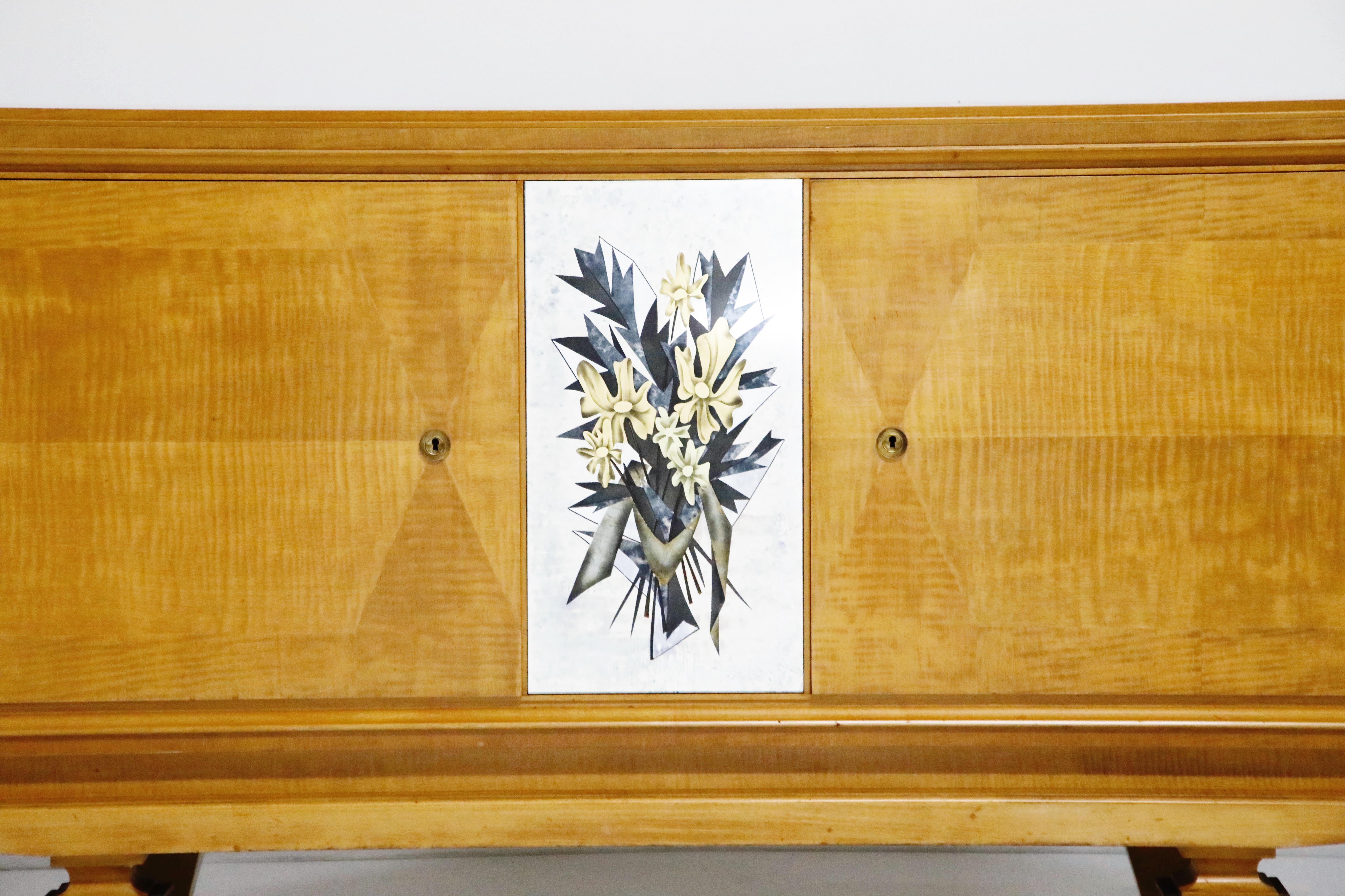 Inizio XX secolo Credenza francese in legno e verre di André Arbus, 1930 ca. in vendita