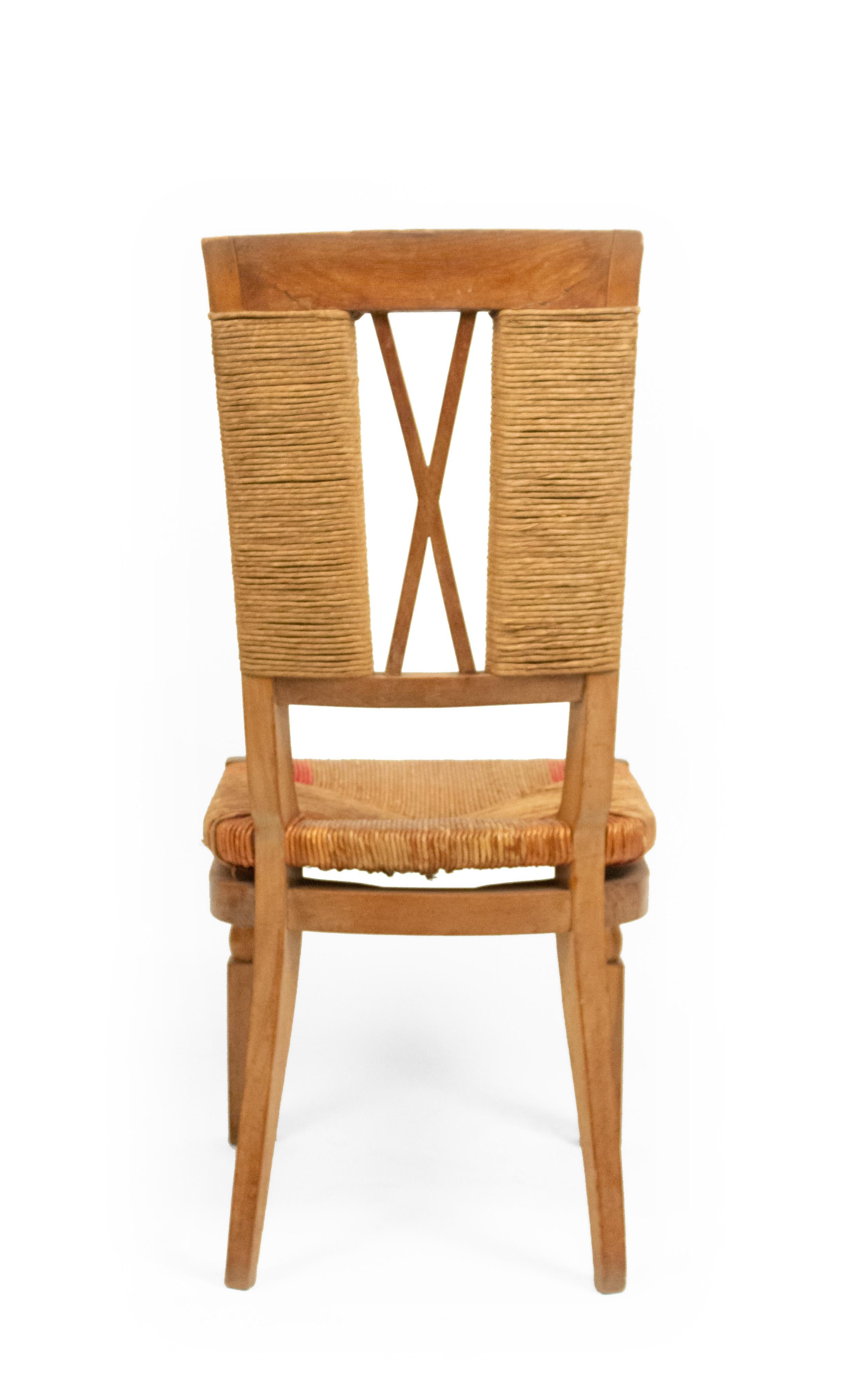 6er-Set Andre Arbus Französische Stühle mit geflochtener Rückenlehne aus der Mitte des Jahrhunderts (20. Jahrhundert) im Angebot