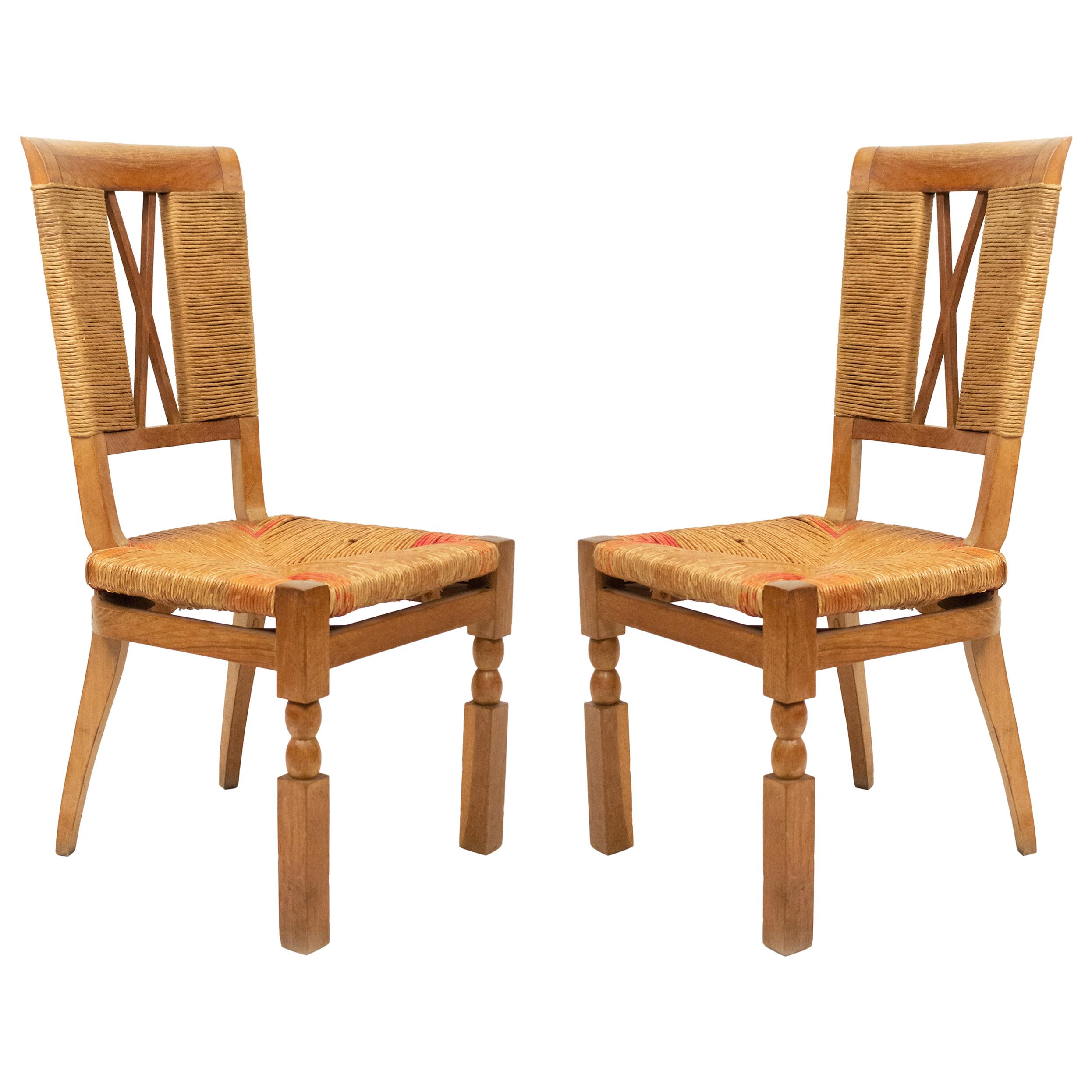 Set of 6 Andre Arbus French Midcentury Woven Back Chairs