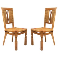 Set of 6 Andre Arbus French Midcentury Woven Back Chairs