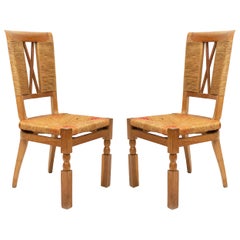 Retro Set of 6 Andre Arbus French Midcentury Woven Back Chairs