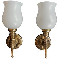 Andre Arbus Gilt Bronze Neoclassical Sconces, France, 1950