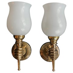 Andre Arbus Gilt Bronze Neoclassical Sconces, France, 1950