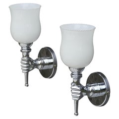 André Arbus Hand Held Torchère Wall Light Sconces France C1960 2 Pairs Avaialble