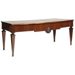 André Arbus, Large Desk in Mahogany, Leather, and Bronze, France, circa 1940