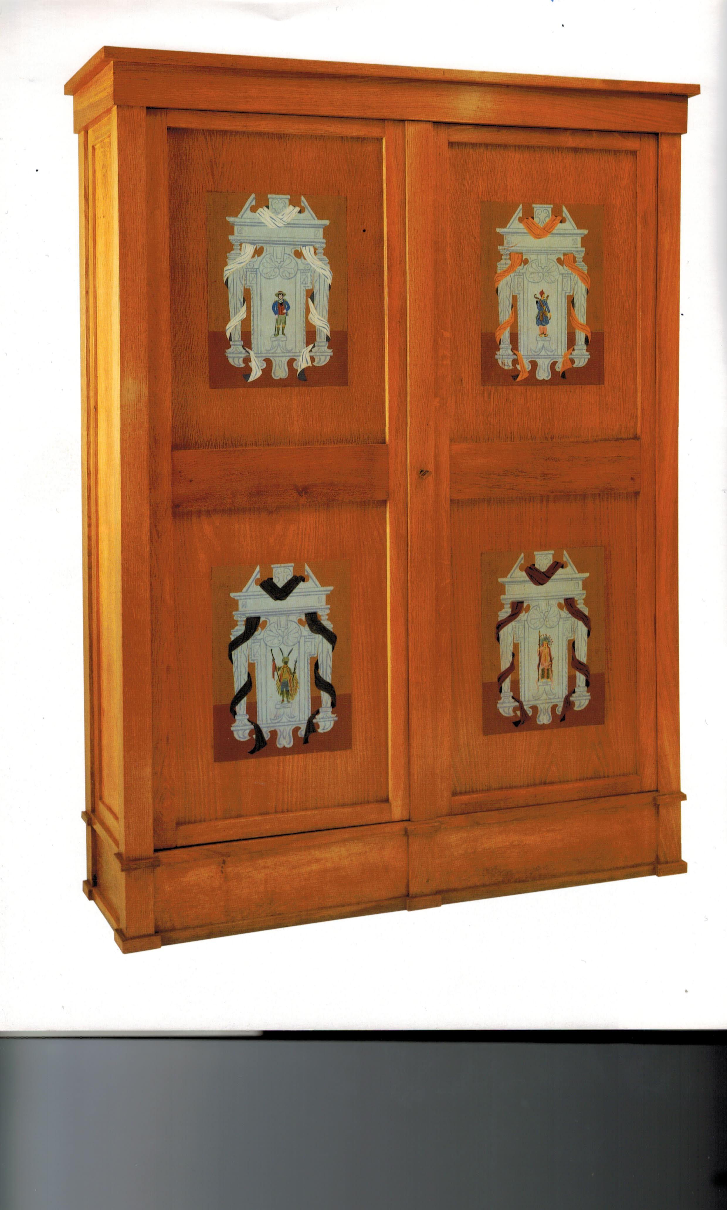 André Arbus, Les Quatre Continents, Schrank mit bemalten Tafeln, Frankreich, 1948 (Französisch) im Angebot