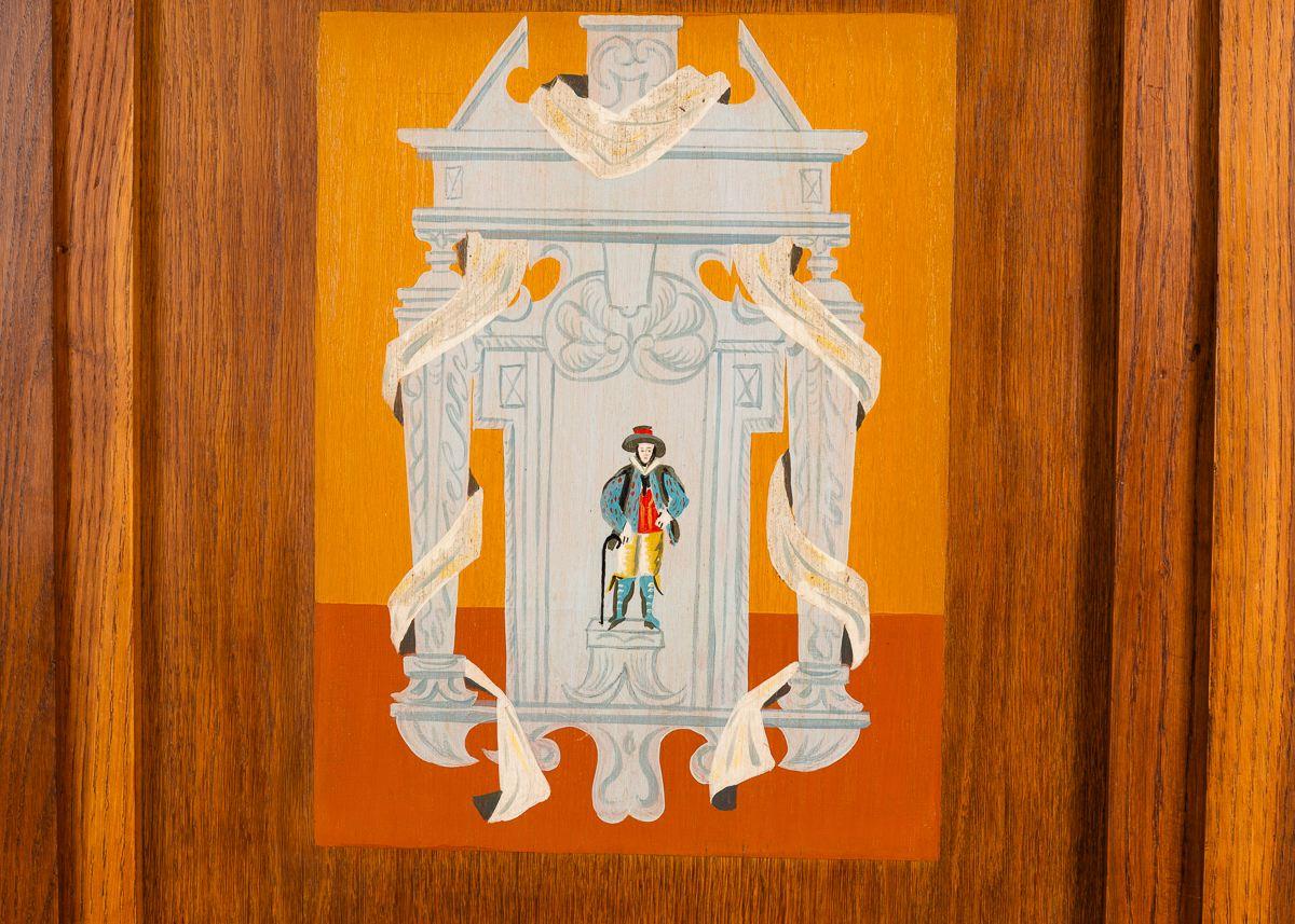 André Arbus, Les Quatre Continents, Schrank mit bemalten Tafeln, Frankreich, 1948 im Angebot 1