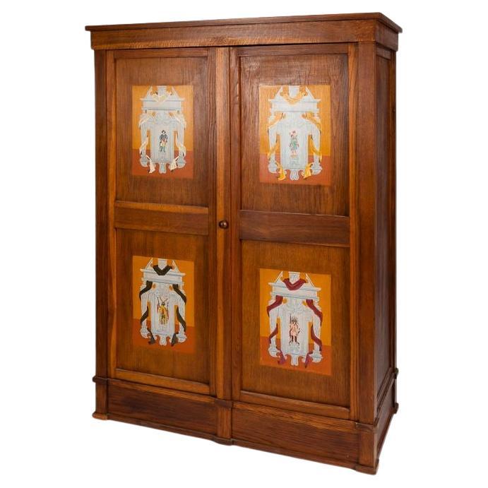 André Arbus, Les Quatre Continents, Schrank mit bemalten Tafeln, Frankreich, 1948 im Angebot