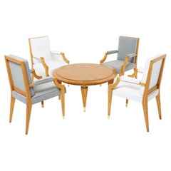 Vintage André Arbus Living Set Ash Wood Four Armchairs Coffee Table 1940s