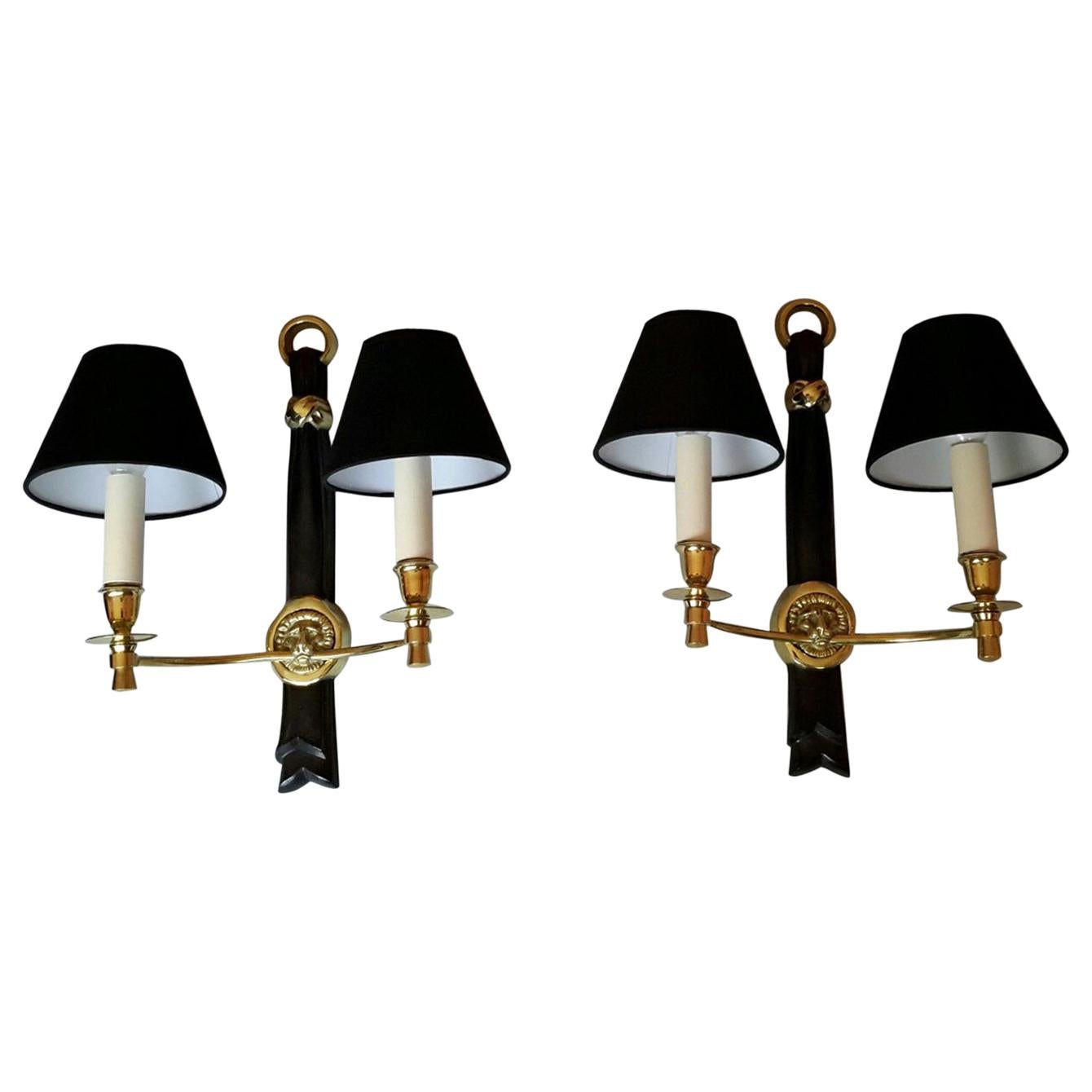 Andre Arbus Neoclassical Sconces, France, 1950